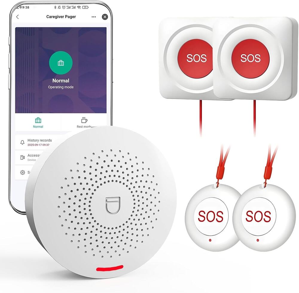 WiFi Caregiver Pager & Call Button With App Alerts, No Monthly Fee, 4 SOS Call
